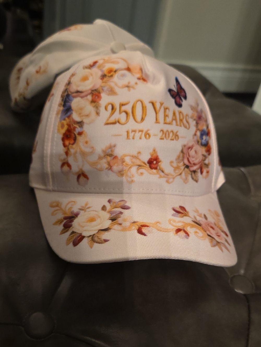 250 Years Floral Baseball Cap - White with Gold & Pink Accents